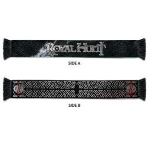Royal Hunt fleece scarf with vibrant full-color artwork printed on both sides, featuring official band merchandise design.